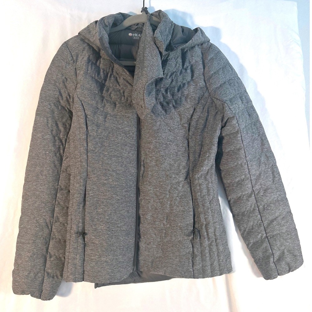 Heatkeep Womens Gray Quilted Hooded Puffer Jacket Small Outerwear Packable